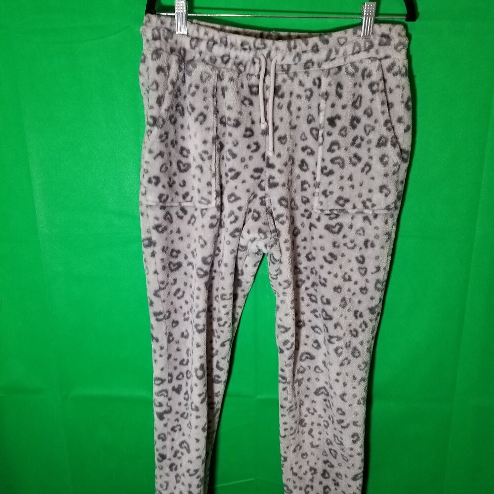 Cozie by Pink Rose Pants Women Large Gray Cheatah Softy Comfy Jogger Drawstring
